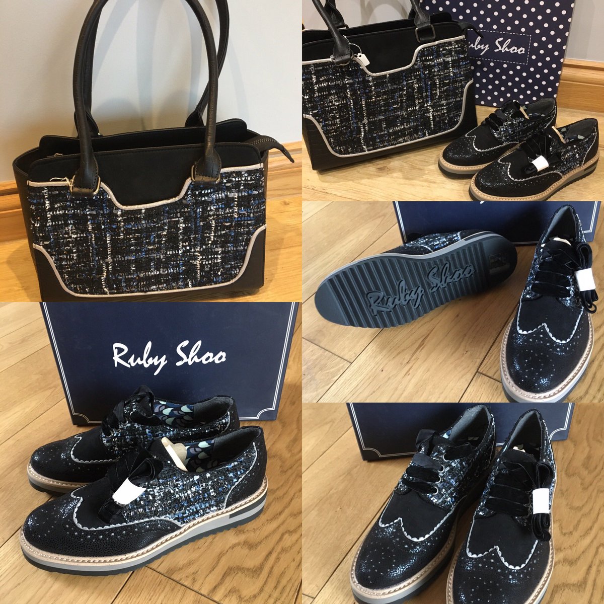 Brand new in box Davina in tweed, padded insole. Size 4. £32. Matching Tunis bag £37. £3.50 UK p&amp;p #rubyshoo #shoes #bags #handbags #vegan #brogues #tweed