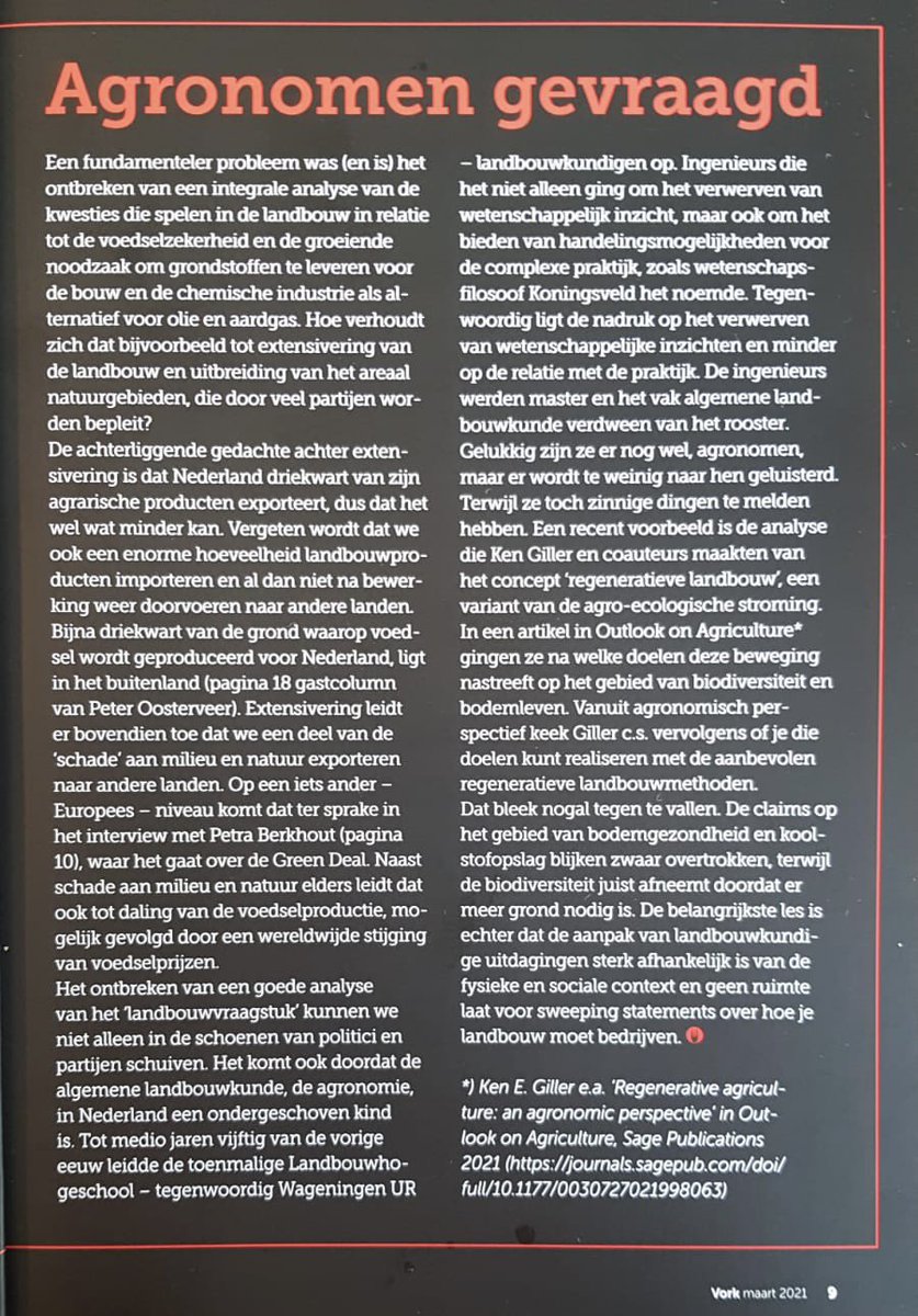 #Agronomen gevraagd! Lees het commentaar van <a href="/joostvkasteren/">Joost Van Kasteren</a> in <a href="/_VORK/">Vork</a>, met daarin een bespreking van het onderzoek van Professor @KenGiller over regeneratieve landbouw.