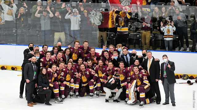 UMDBulldogs's tweet photo. Mylymok nets game-winner against North Dakota in the NCAA Tournaments longest game in history...

Recap https://t.co/XmgdWmaVbF

#BulldogCountry https://t.co/VNAdOh2WsE