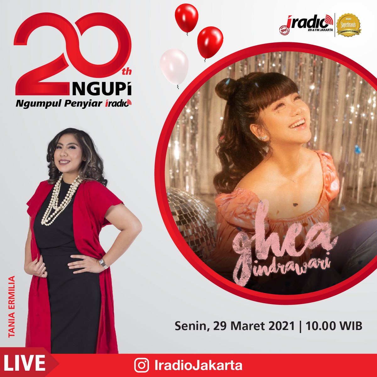 Nggak cuma Live di On Air dan Youtube, di Instagram Live Ghea Indrawari di temenin sama Tania Ermilia juga bakal menghibur Anda dan memeriahkan ulang tahun iRadio nih iListeners. Senin 29 Maret 2021, jam 10.00 wib.⁣
#iRadioUltah