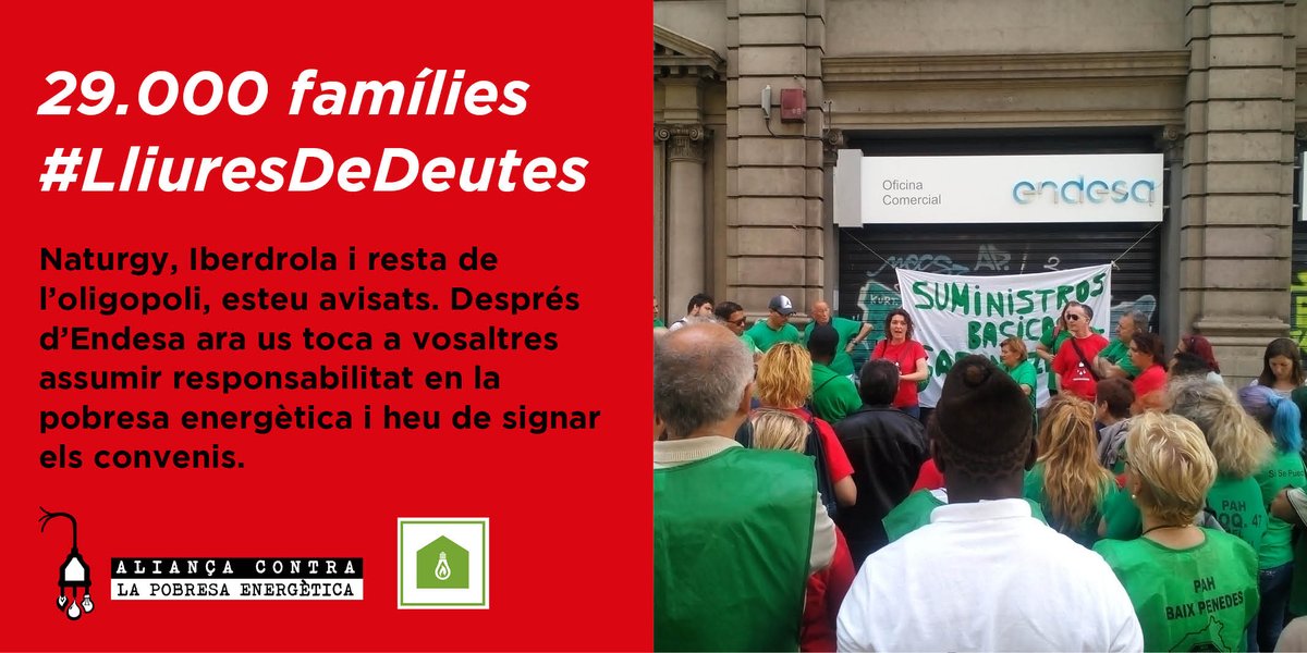 APE_Cat's tweet photo. 📣 @naturgy @iberdrola i resta de l'oligopoli, esteu avisades. Ara us toca a vosaltres assumir responsabilitat en la #pobresaenergètica i heu de firmar els convenis. Volem una vida #LliuresDeDeutes! https://t.co/Yn6sDue3zl