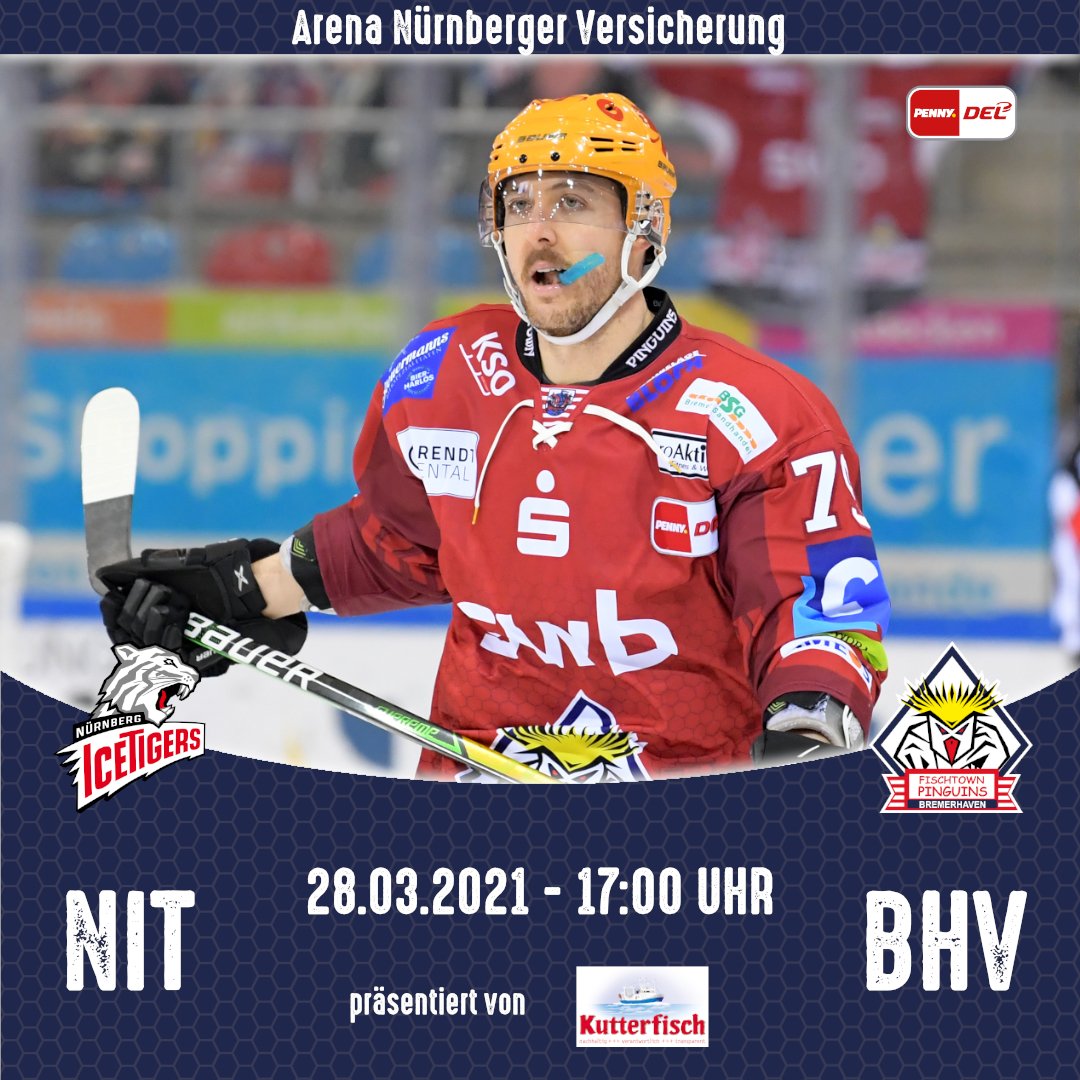 FT_Pinguins's tweet photo. Wir sind zu Gast bei den Nürnberg Ice Tigers, das Spiel beginnt um 17 Uhr.
Das Spiel wird präsentiert von Kutterfisch-Zentrale GmbH.
📺 MAGENTA SPORT 
#WIRsindBHV https://t.co/0zUBiqUlLx
