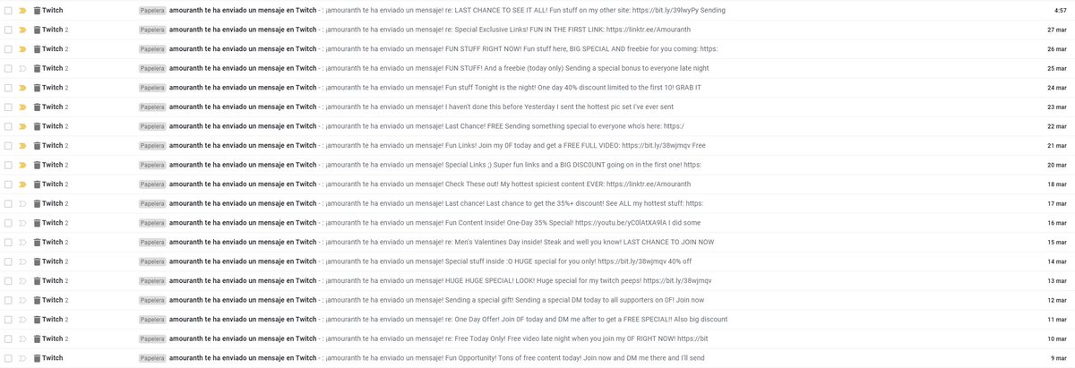 Thanks to <a href="/Macestreaming/">Nathan Parkinson</a> i'm suffering everyday a constant email inbox spam to her OF.