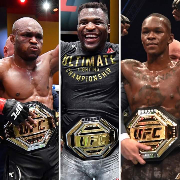 L'Afrique compte plus de champions masculins de l'UFC que tout autre continent.

 Champion poids lourd de l'UFC - Francis Ngannou (Cameroun 🇨🇲).

 Champion des poids moyens de l'UFC - Israel Adesanya (Nigeria 🇳🇬).

 Champion poids welter de l'UFC - Kamaru Usman (Nigeria 🇳🇬).