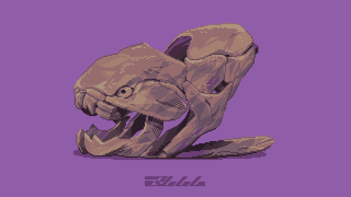 FutureBoy3LLL's tweet photo. Pixel Daily - Theme: Extinct - Always liked the huge Dunkleosteus shells at the museum.

@Pixel_Dailies
 #Extinct #pixelart #pixel_dailies #pixeldailies #fossil https://t.co/f2mS2h2cHS