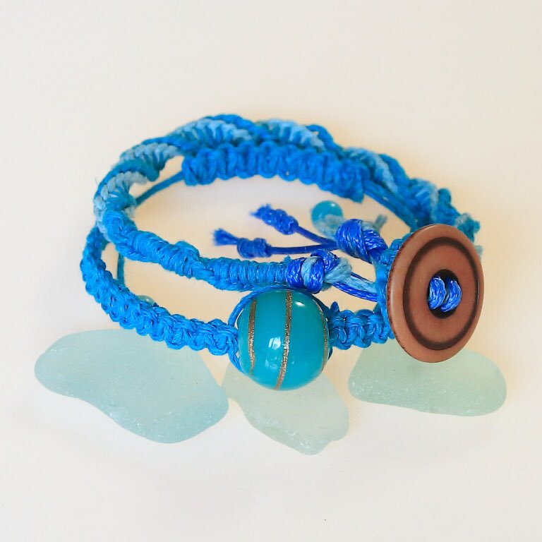 Handmade Macrame &amp; Beaded Bracelet Stack.  Made with eco-friendly, strong hemp cord and waxed cotton.  💙  amandatamsin.co.uk/handcrafted/pr…  #UKGiftHour #shopindie