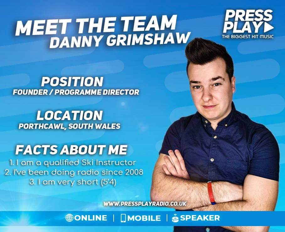 BiggestHitMusic's tweet photo. This week we are meeting the team 😎
Danny is the creative brains and heart of the radio station as well as our sister staton HitsXtra. He re-branded Press Play UK in 2016 to what it is now and he's never looked back. 

Hear him every Sunday at 9pm until 12am https://t.co/WsmEQszWek
