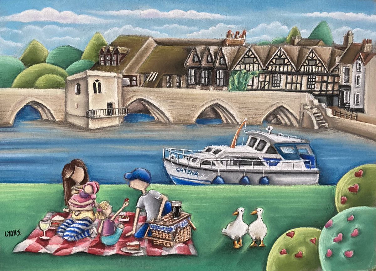 Here’s a recent art commission  🖼 . Hopefully there’s many picnics coming soon! 🌞🤞😀 #summerart #collectableart #summerpicnic #rollonsummer #specialgift #uniquepresent #personalgift #greatouse #cambridgeshire #stives #stivesriver #boatinglife