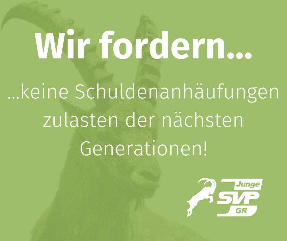 JSVP_GR's tweet photo. Der Bund macht zurzeit Schulden in Höhe von 150 Millionen Franken pro Tag, 6 Millionen pro Stunde und 100'000 Franken pro Minute! Es kann nicht sein, dass die nächsten Generationen die unverhältnismässigen Entscheidungen des Bundesrates ausbügeln müssen.
#jsvp #jsvpgr #Corona https://t.co/i3x0Li9LUh