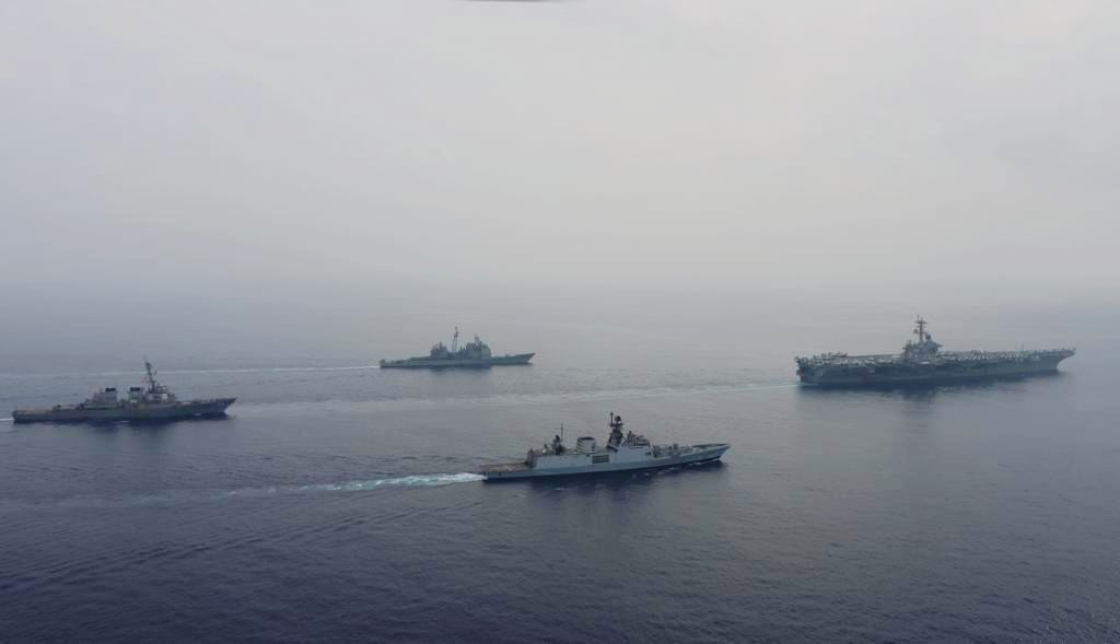 scribesoldier's tweet photo. Indian Navy (IN)-US Navy Passage Exercise(PASSEX)
Consolidating synergy & interoperability of #Malabar20 INS Shivalik wth its helicopter & IN's Maritime Patrol Ac P8I participtd in a PASSEX wth US Navy's #USSTheodore Rosevelt Carrier Strike Grp in Eastern #IOR + @NewIndianXpress https://t.co/c6N6weeryz