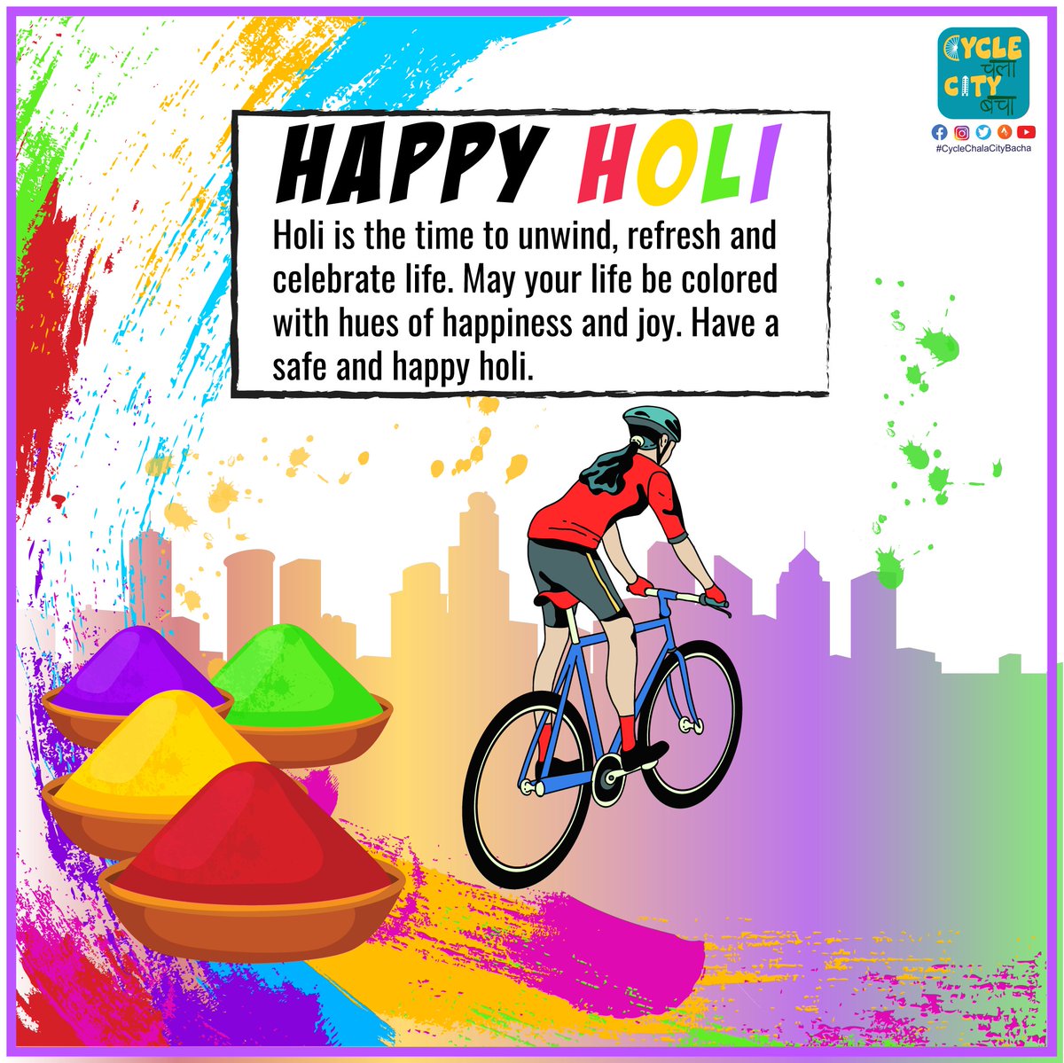 CycleChalaCityB's tweet photo. Cycle Chala City Bacha Team wishes everyone a happy and safe holi. Stay safe, stay indoors. 

#cyclechalacitybacha #bicyclemarshalmumbai #bicyclecouncillorsofmumbai #bicyclemayorofmumbai #cyclistsofmumbai #Happyholi #haveasafeholi https://t.co/vyxgGuUNr0