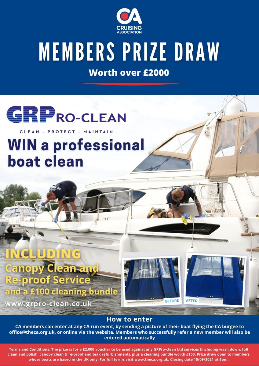 Cruising_Assoc's tweet photo. This Summer's 💷BIG PRIZE DRAW 💷for CA members opens today! @Grproclean1 
https://t.co/b4MVgZd5WE

If you want to JOIN THE CA TODAY you can still get 25% off!
https://t.co/LqNm1ySAzL

#SpringPromoWeek #CAMemberBenefit #CABigPrizeDraw #GRProClean #boatcleaning https://t.co/SiiK6WNDsp