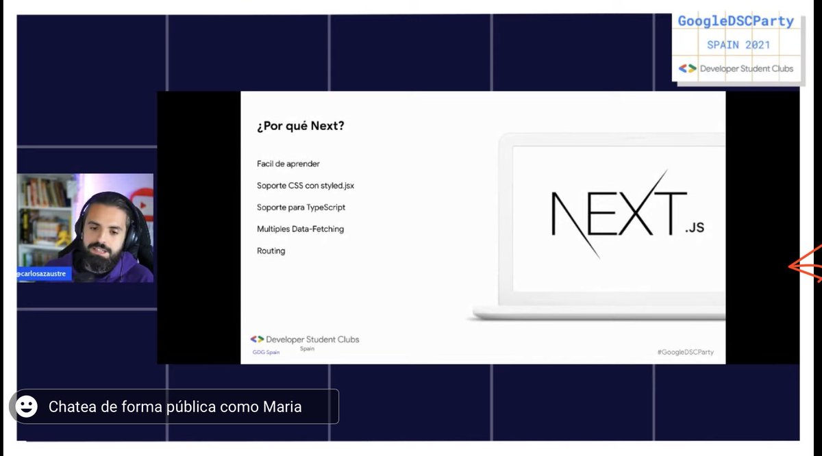 dscepig's tweet image. #GoogleDSCParty ⁦@DscSpain⁩  aprendemos de next.js. con @carlosazustre.           Muchas gracias por madrugar con nosotros un domingo