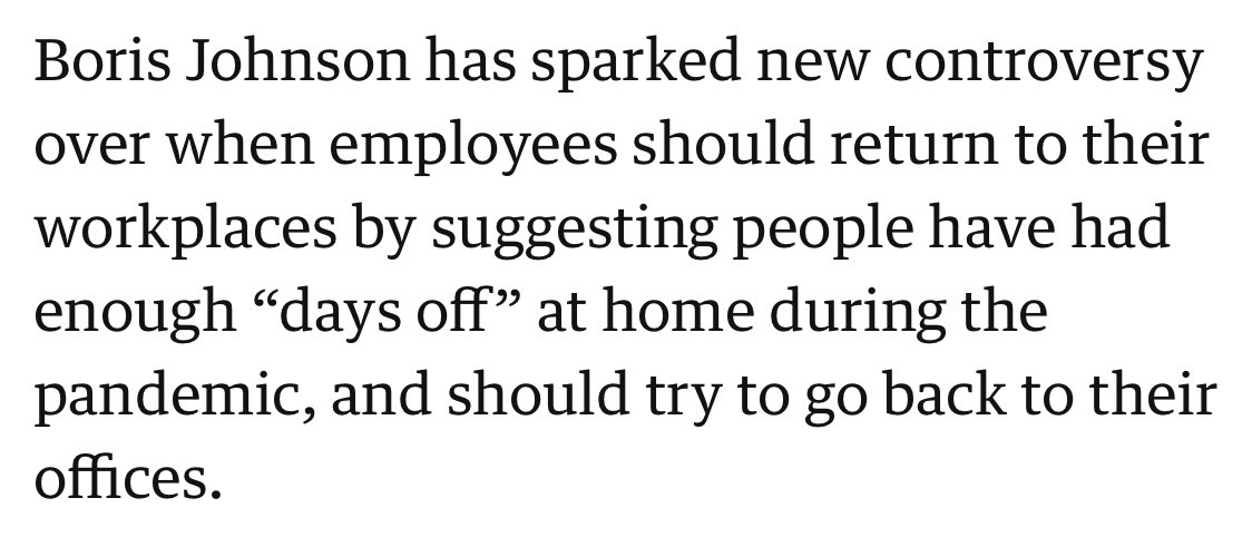 Absolutely ludicrous statement. I've probably worked an average of 60 hours a week for the last year, and the same is true of at least tens of thousands of others. Taken far fewer holidays too, which I suspect is true of most people. theguardian.com/world/2021/mar…