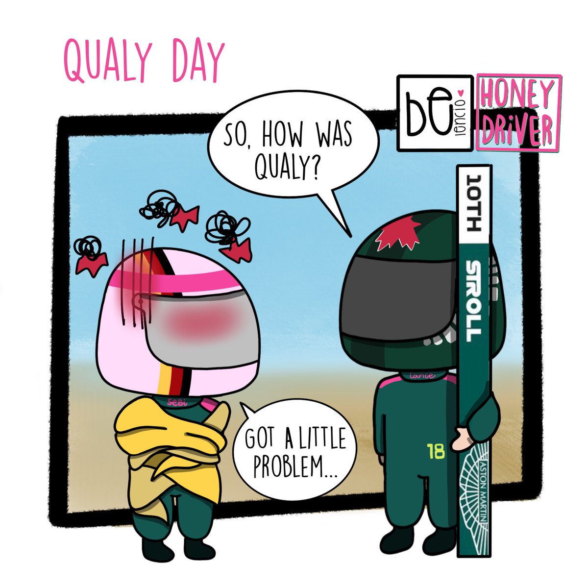 FormulaBele's tweet photo. Qualy fail! But it’s RACE DAY!!! 😬
#IAMF1 #IACREATIVITY #AstonMartinF1 #astonmartin #f1 #Formula1 #formulaone #racing #motorsport #sebastianvettel #sv5 #teamvettel #govettel #AlwaysBelieveInSeb #sebingreen #vettel #stroll #lancestroll #BahreinGP #F1isBack #AstonMartinF1Team https://t.co/dmpyKguLxd