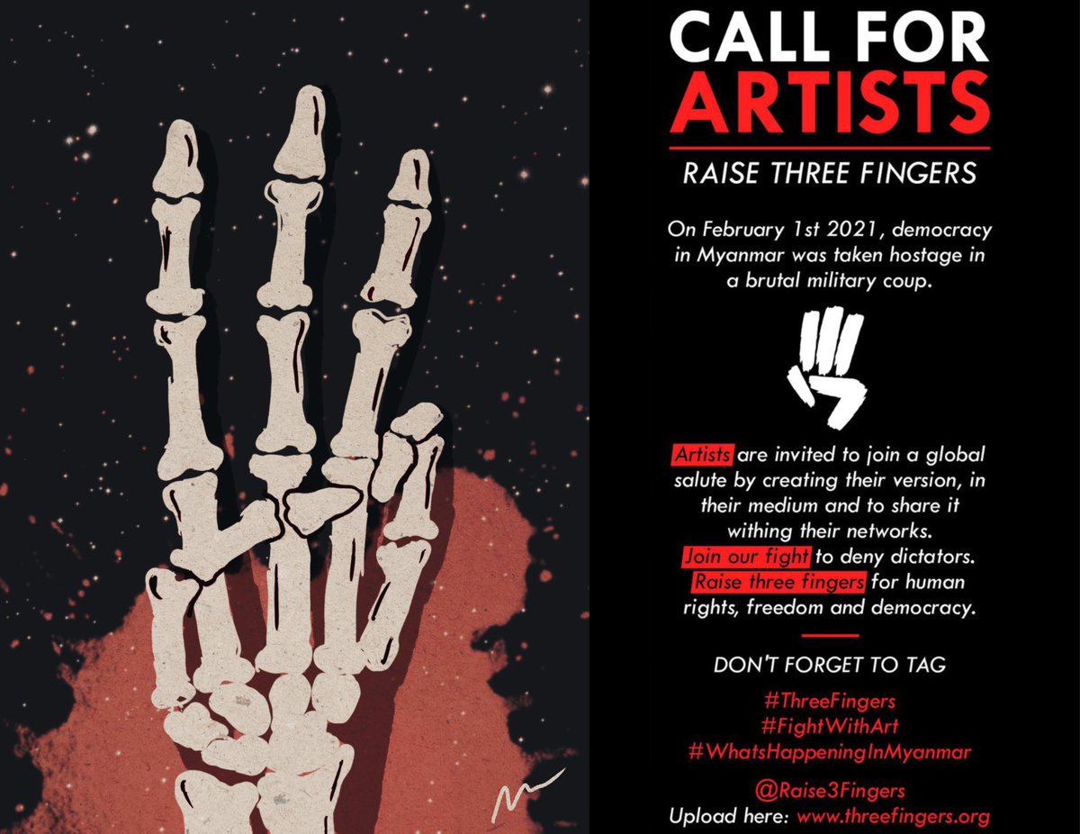 micr0art's tweet photo. Dear artists from different countries,
Raise Three Fingers for democracy in Myanmar.  Create your three fingered salute and tag @raise3fingers . https://t.co/2kbdzBurRw
#Threefingers #FightWithArt #WhatsHappeningInMyanmar https://t.co/tCNGcNA1uA