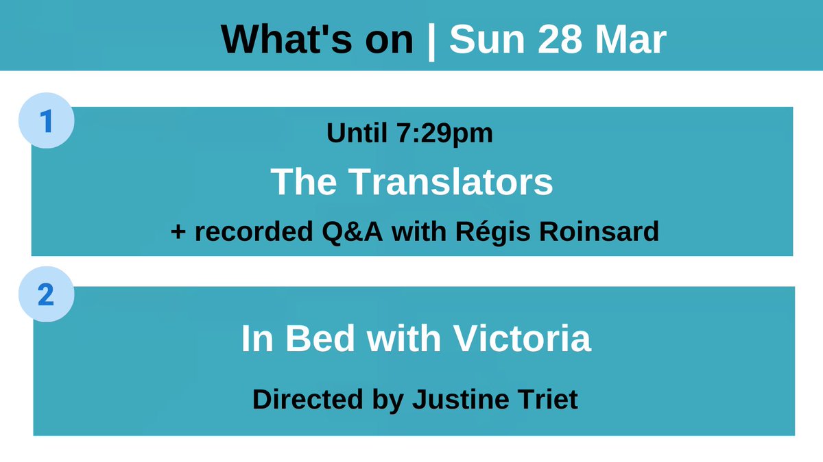 FrFilmFestUK's tweet photo. Check out what's screening on fff@home today! 🎬🇫🇷
📽️ Last chance to catch #RégisRoinsard 's clever whodunnit, #TheTranslators. It's available to rent until 7:29 tonight.
📽️ @justinetriet French rom-com #InBedWithVictoria (until 7:29pm tomorrow).
🎟️👉 Link in bio. https://t.co/ayL9DoiQB5