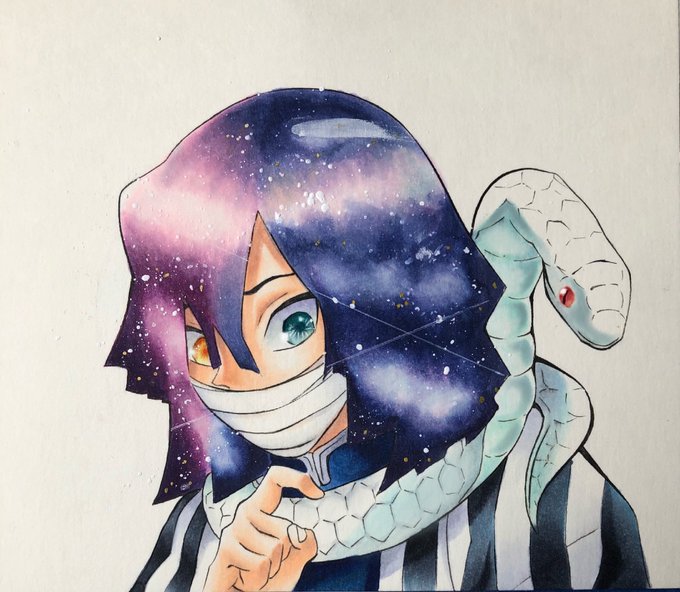 みやびさんがTwitterに投稿した伊黒小芭内(鬼滅の刃)のイラスト。