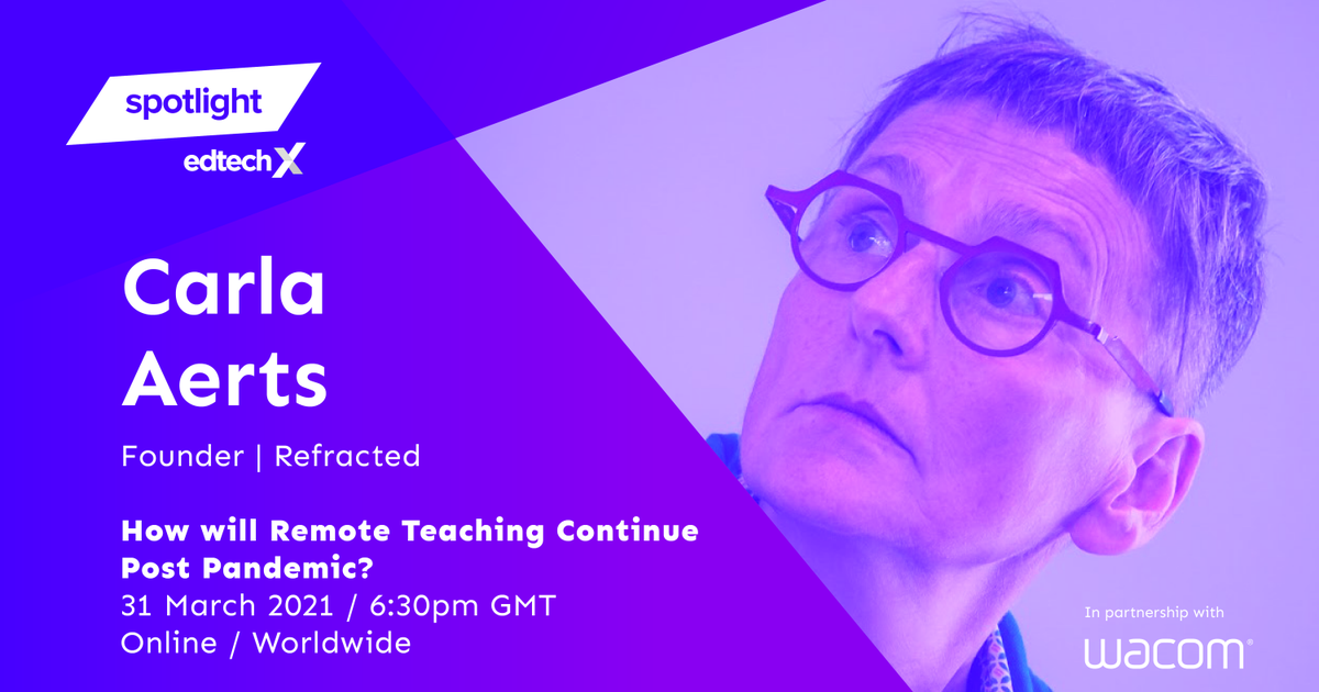 EdTechEurope's tweet photo. 🎙️#Spotlight Speaker Announcement 🎙️
@underthebanyan of #Refracted will be joining us this week to share her expertise in what education needs to focus on as we move out of the #covid19 pandemic.
Register now > https://t.co/ISMACQOLdq
#remotelearning #remoteteaching @wacom https://t.co/jZifhFswVk