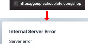 budgeover's tweet photo. @goupiegroupies Your online shop is broken 😢. Links from your .com homepage to the shop's categories work OK, but those to  ".../shop" cause a server error. https://t.co/DF3EYWDzUY