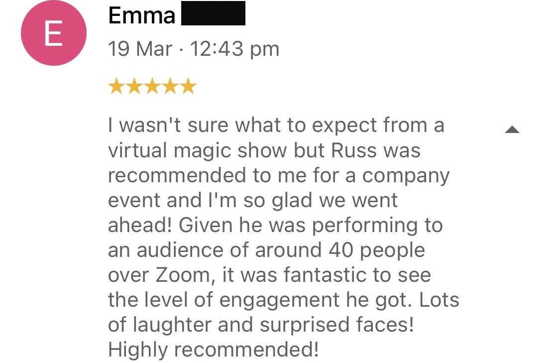 RussAppleby's tweet image. #ShamelessSelfPromotion 
#VirtualMagic #VirtualMagician
#Videocallmagician #VirtualMagicShow
#ZoomMagic #VirtualMagicShows
#thingstodoinlockdown #Zoom
#LockdownEntertainment
#Coronalockdown 
#ZoomMagician
