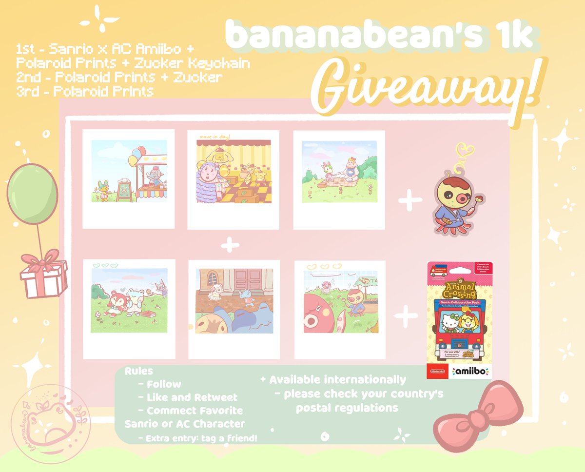 bananabbean's tweet photo. ❤️1k Giveaway! Check out the rules and prizes!

Thank you all so much for helping reach some big milestones. To show my appreciation, I would like to host this giveaway! I started my art journey with animal crossing and would like to thank you all with animal crossing! https://t.co/Cj5kTIo6cE
