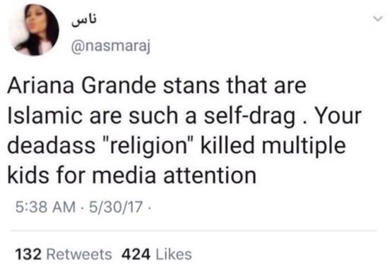 heres clearly islophobic tweets hes made, uneducated hate towards a religion he clearly has no knowledge of except off of the media