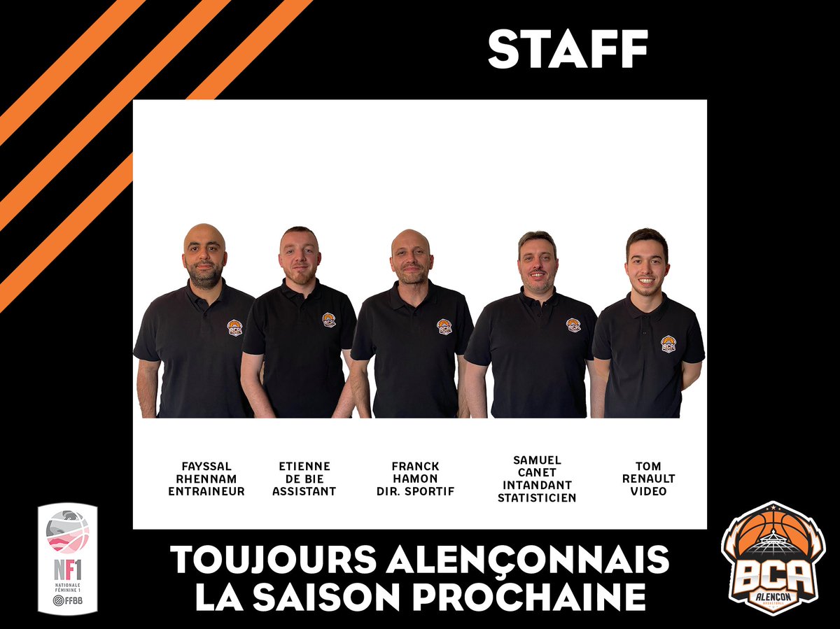 usbda61's tweet photo. ⚠️ NF1 ⚠️

Pas de changement au niveau du staff Alençonnais pour cette future saison. Les dirigeants du club ont renouvelé leur confiance à Franck, Fayssal, Etienne, Sam et Tom pour conduire le nouveau projet ambitieux de l'équipe NF1. https://t.co/HEmE3xXjJ6