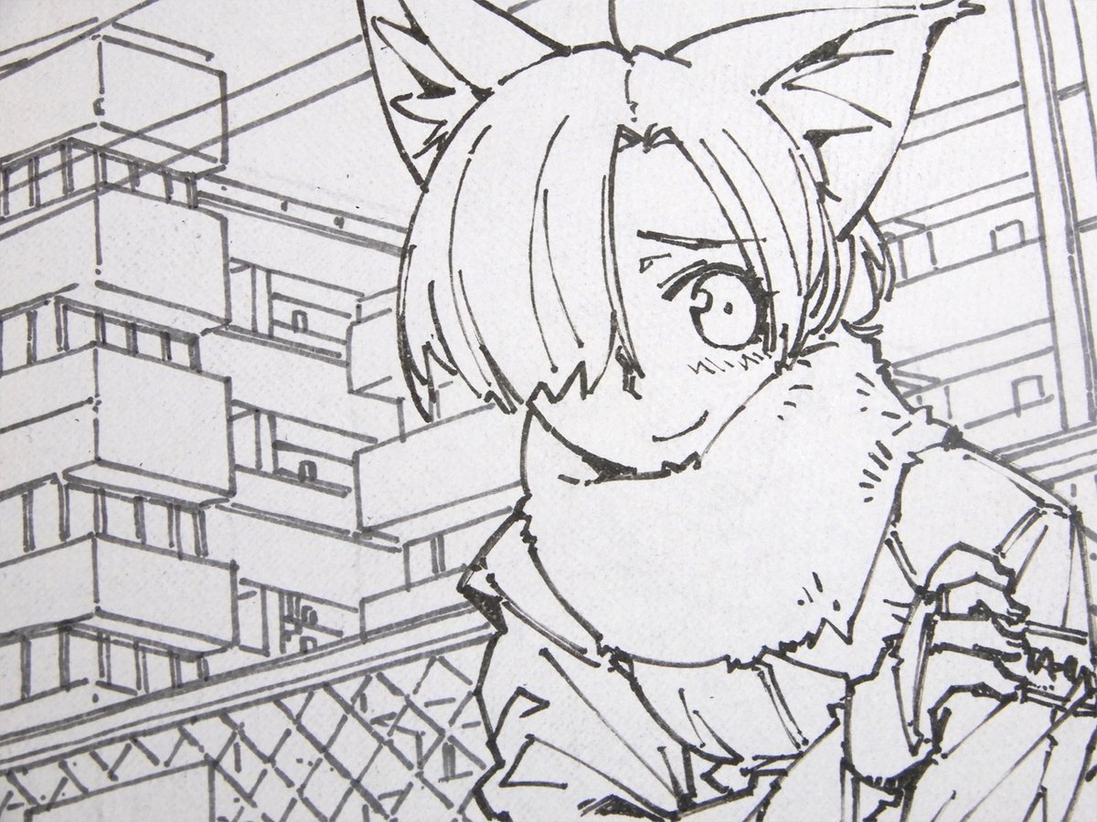 線画。何気にキャラが立った子。 