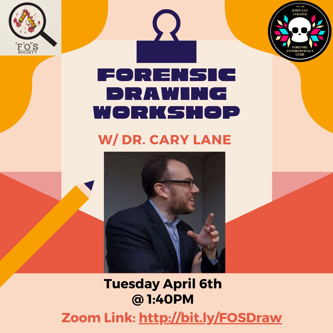 JJCFOSANT's tweet photo. Joins us and the JJC FOS Society on Tuesday April 6th at 1:40pm for this exciting forensic drawing workshop led by Dr. Cary Lane.
Register at: https://t.co/MMlbMjHAPB
#JJCFOSANT #johnjaycollege #forensicart https://t.co/g6apM321zO
