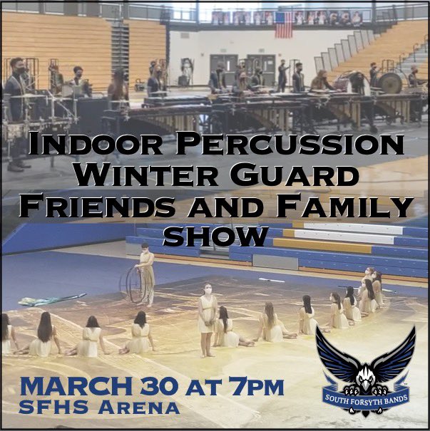 Come see our award winning winter guard and indoor percussion perform their shows one more time Tuesday in the arena at 7pm