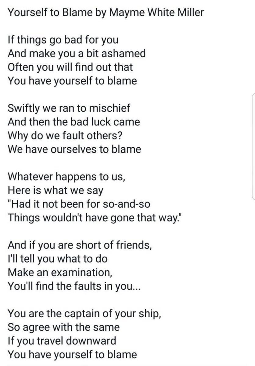 megynkelly's tweet photo. Had a talk w/the kids today about taking responsibility &amp; leading an empowered life. The discussion reminded me of Ben Carson’s favorite poem, “Yourself to Blame,” by Mayme White Miller, which I shared w/them. Worth a read: https://t.co/tIJUituqpA