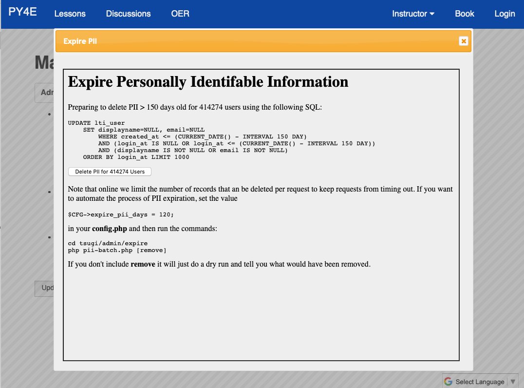 drchuck's tweet photo. A unique feature of my online teaching systems like PY4E is that they do *not* have a goal of retaining user information (PII). I actively remove PII when a user has not logged in for a while or could be re-retrieved upon next log in. See https://t.co/m1SWXUfJx6 for more detail https://t.co/EssFrilslr