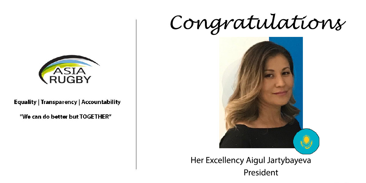 🎉Congratulations to Her Excellency Aigul Jartybayeva on being elected as President of 🇰🇿 Kazakstan Rugby alongside the rest of the Board Members.

Asia Rugby wishes KRF all the best!
#WomenInRugby #TryandStopUS #Unstoppable #WomensHistoryMonth