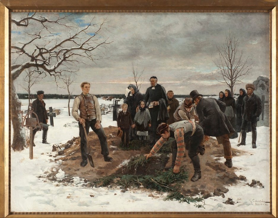 #Liberalerna hade direktsänt partiråd och jag fastnade vid ett inlägg där en delegat meddelade att Liberalerna måste finnas vid matborden. Beslutet landade i att de istället hamnade på matbordet. Åkessons matbord. Bild: En begravning i Alsike, av Gustav Cederström