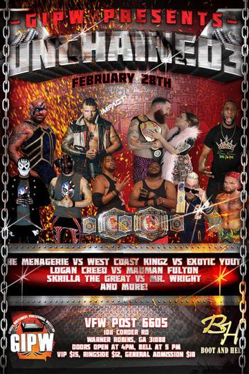 Triller_TV's tweet photo. They are UNCHAINED and ready for anything⛓️

#GIPW presents #UNCHAINED3.

Montana vs. Silva
Money Power Respect vs. V6
Unchained match
Skrilla vs. Mr. Wright
Creed vs. Fulton
Tag Team Unchained Match

👢Premieres April 2 @ 8pm ET on #FITE 

[ PPV: https://t.co/dmsqSQMDO3 ] https://t.co/TrkBIbaPjR