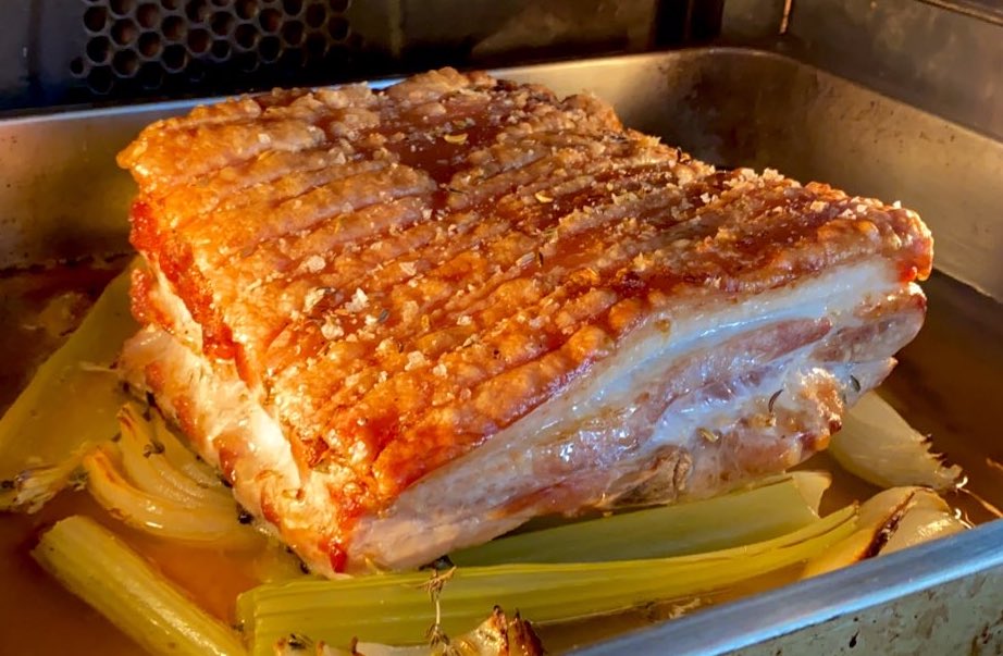 What do you reckon to my Yorkshire #porkbelly <a href="/jamesmartinchef/">James Martin</a> <a href="/sat_jamesmartin/">Sat_James Martin</a>? Just another few hours to go 🥲🤤. Serving with a wholegrain mash and some buttery, charred hispi cabbage 👌🏼🤌🏼