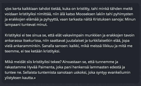 veripesty's tweet photo. Luther: "Jos kerta kaikkiaan tahdot tietää, kuka on kristitty, tahi minkä tähden meitä voidaan kristityiksi nimittää, niin älä katso Mooseksen lakiin tahi pyhimysten ja erakkojen elämää ja pyhyyttä, vaan tarkasta näitä Kristuksen sanoja: Minun lampaani tuntevat minut..." https://t.co/EV0oaWXxpg