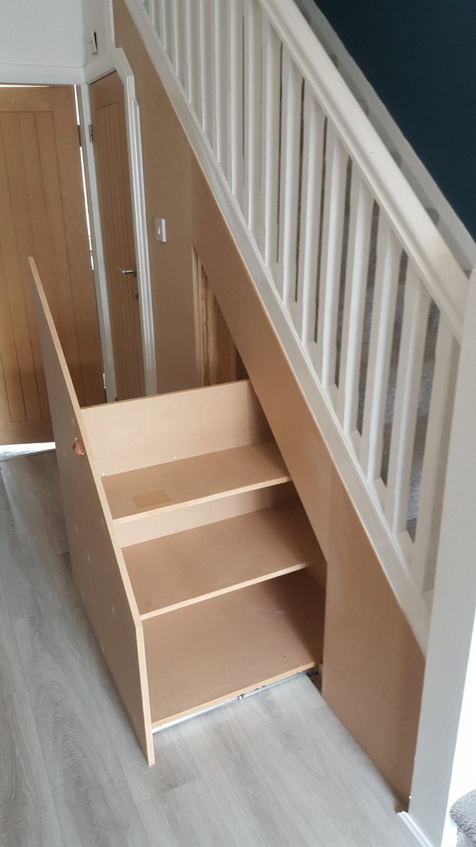 shawncout's tweet photo. One of our jobs last week turned this unused space under the stairs into a pull out storage space. Dm for all enquiries 👍 https://t.co/IyDtJW4iO1