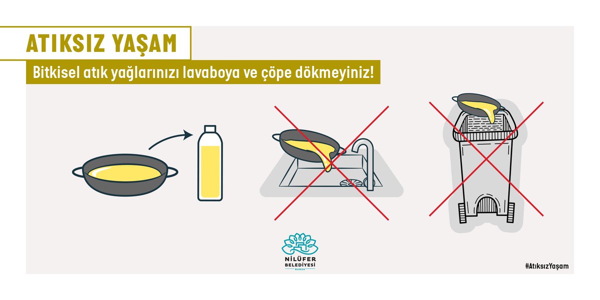 NiluferBel's tweet photo. Bitkisel atık yağlarınızı lavaboya ve çöpe dökmeyiniz! 
1 lt. kullanılmış yağ,15 kişinin 1 yıllık içme suyunu içilmez hale getiriyor.Yağlarınızı Atık Getirme Merkezimize, hizmet binalarımıza, okul ve muhtarlık binalarında bulunan atık yağ toplama bidonlarımıza ulaştırabilirsiniz. https://t.co/ztKqjpyLO9