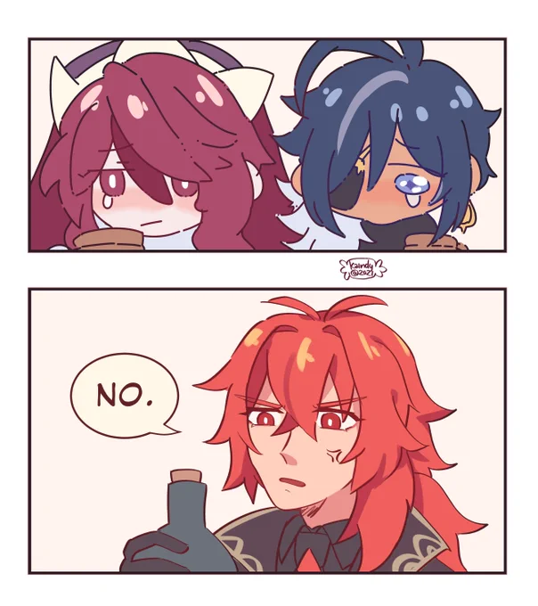 [#原神 #GenshinImpact] give rosaria &amp; kaeya their drink, diluc 🥺 