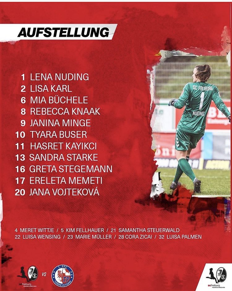 lesita71's tweet photo. D‘Uffstellun!
Für Sanders rückt Mia Büchele in die Startelf, um 14 Uhr geht’s los im Mösle und live auf der Homepage des @scfreiburg. #scfpdm #dieLiga https://t.co/1bIa1nymMe
