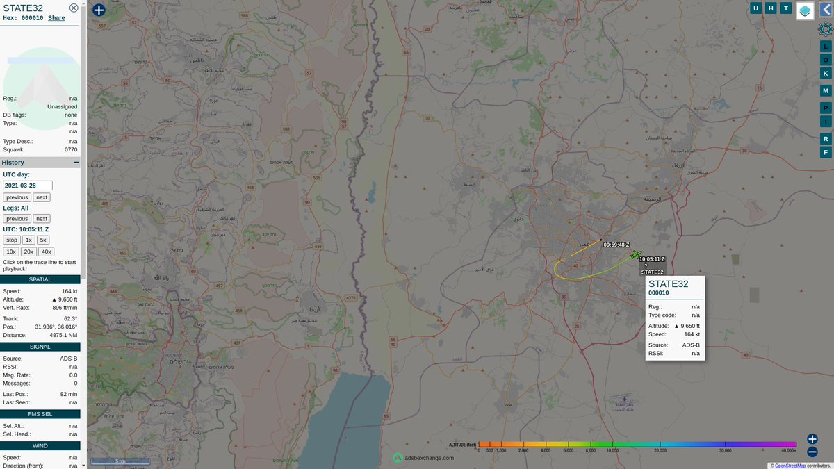steffanwatkins's tweet photo. 🇯🇴 Unknown aircraft using an invalid ICAO hex of 000010 for their transponder departed Amman Jordan (suspected destination Baghdad) 1000Z with a callsign #STATE32. Same callsign, same hex, recently has made trips between Baghdad and Erbil Iraq.
https://t.co/X9N3TbYuXi https://t.co/79C1KE4XVQ