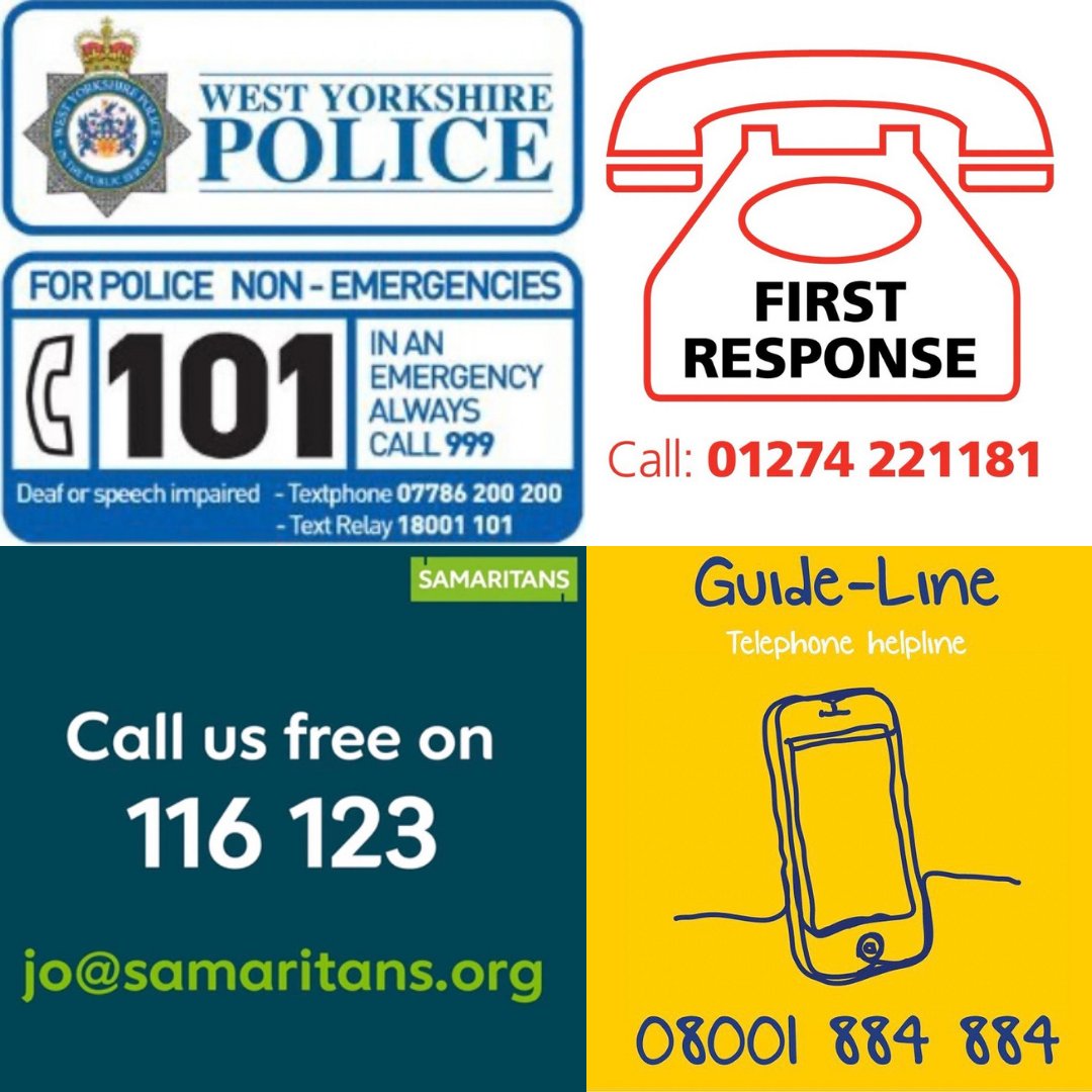 We are signing off for the weekend now, just remember you are not alone, if you feel in mental health crisis, the following crisis numbers are available: First response 01274 221181 (24/7) Samaritans 116 123(24/7), Mind's Guideline 0800 1884884 (12pm-12am) or call 999