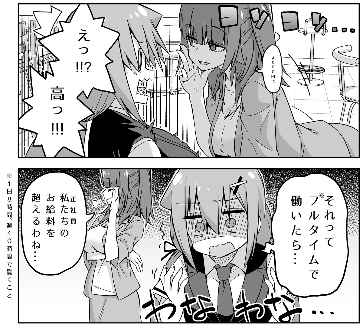 ちなみにバイトちゃんの時給はコチラ

フルタイムで働くとなかなかの額に…? https://t.co/OhWU2X1wcd 