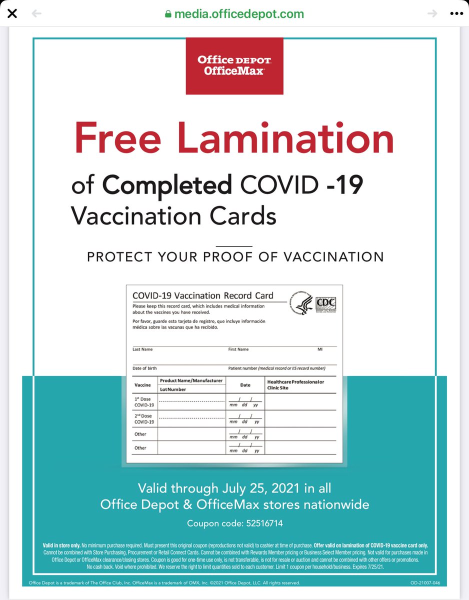 jacstar724's tweet photo. For those who received their shot, check this out. 🙂

Office Depot/Office Max are offering this service for FREE! 👍 https://t.co/Z175AmWYcK