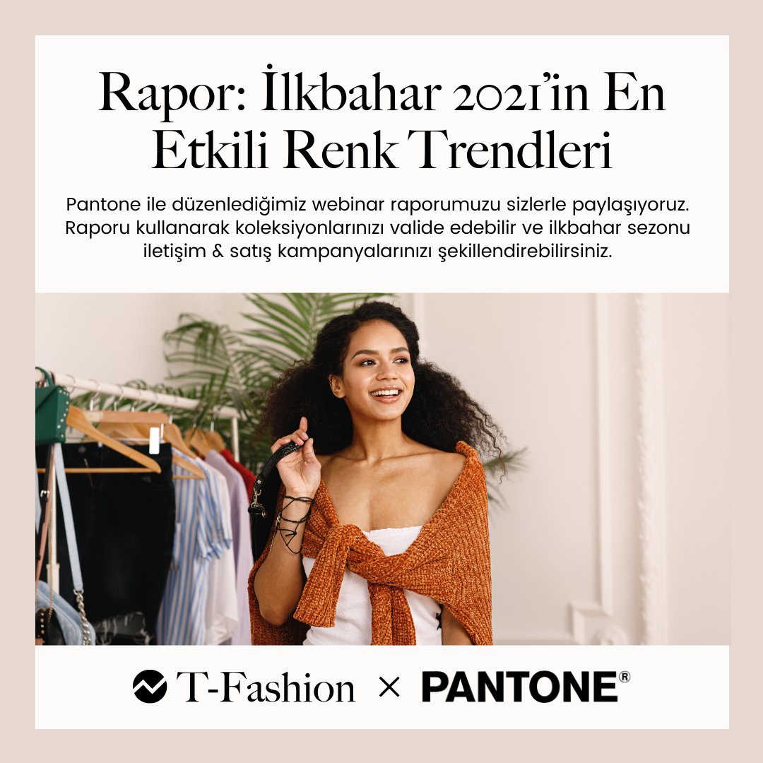 Pantone ile birlikte düzenlediğimiz İlkbahar 2021'in En Etkili Renk Trendleri webinar raporumuzu sizlerle paylaşıyoruz. Raporu kullanarak koleksiyonlarınızı valide edebilir ve iletişim &amp; satış kampanyalarınızı şekillendirebilirsiniz.

Hemen İndirin 👉blog.tfashion.ai/ilkbahar-2021-…