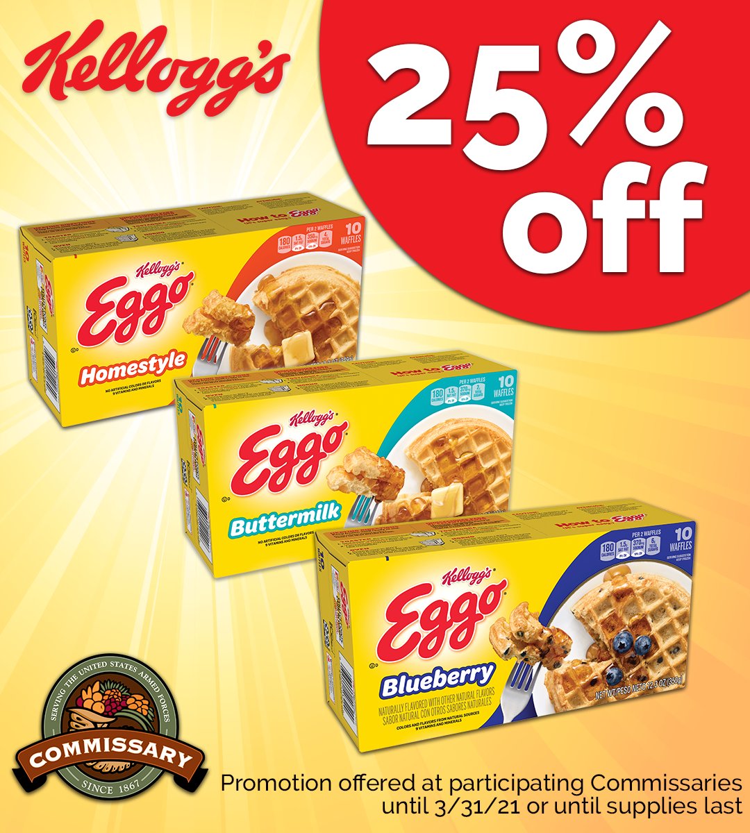 YourCommissary's tweet photo. Great deal on @Eggo waffles from @KelloggsUS at participating #commissaries and while supplies last. https://t.co/vCwnB1ISPn