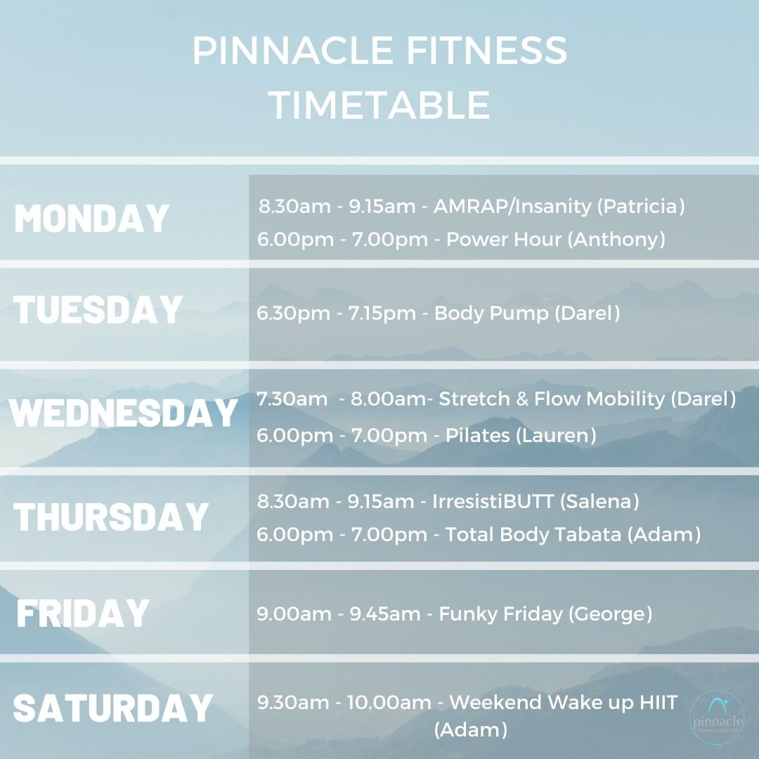 PinnacleFH's tweet photo. Happy Sunday everyone 🙌🏽⁠
Here is this weeks Pinnacle timetable for our class pass holders, we are looking forward to another amazing week with you all!⁠

⁠
Ready to start your fitness journey with us? Visit https://t.co/e3ANag9XS9⁠
⁠
#classpass #workout https://t.co/1d5myTzbfh