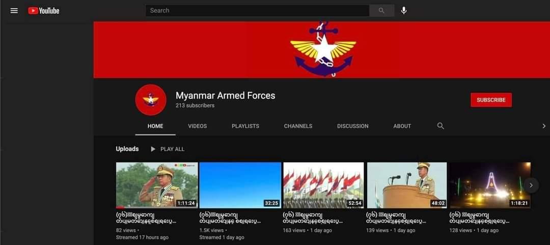 ei_zabe's tweet photo. May I request @Google &amp; @Youtube to ban Myanmar Armed Forces channel from  #Youtube platform. They have killed more than 500 people fighting for democracy including minors staying at home.  Don't let YouTube be the platform for atrocity.
#WhatsHappeningInMyanmar
#MyanmarCoup https://t.co/IPu9ZVwCOh